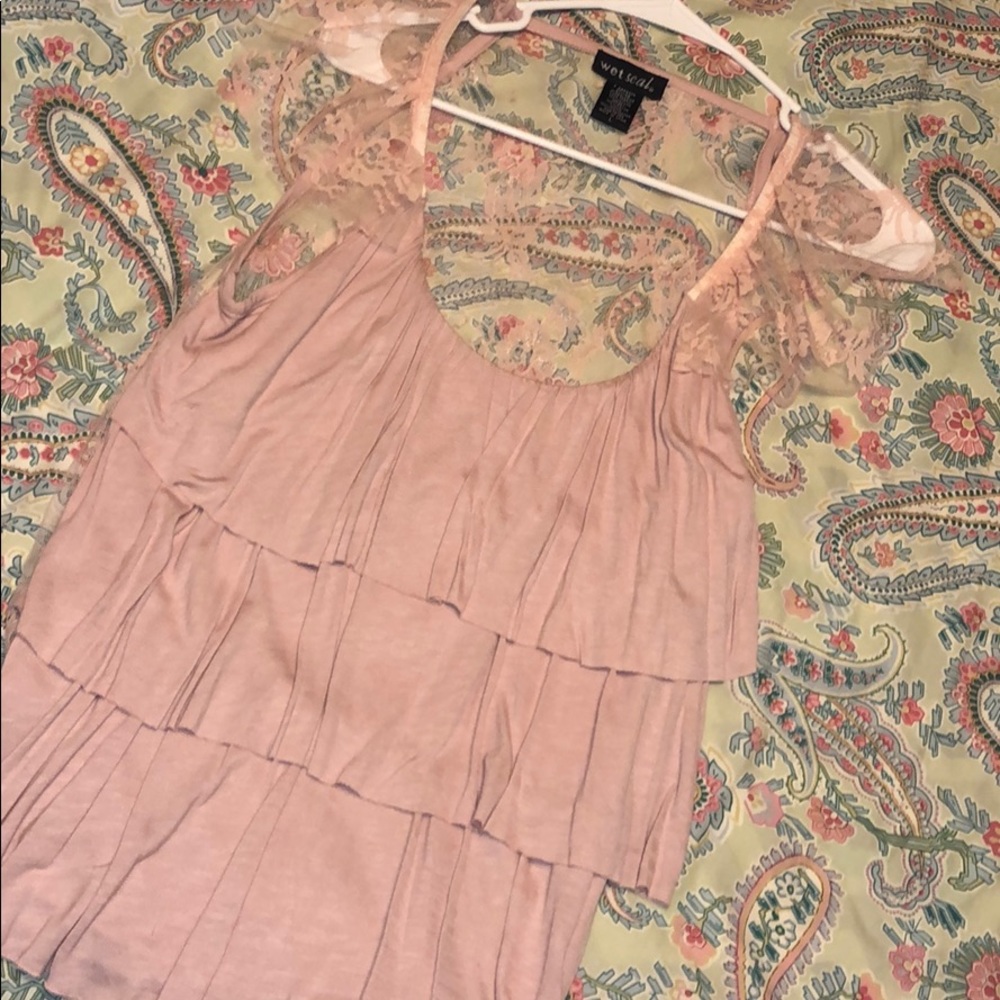 100% Lace Back ruffled light Pink top